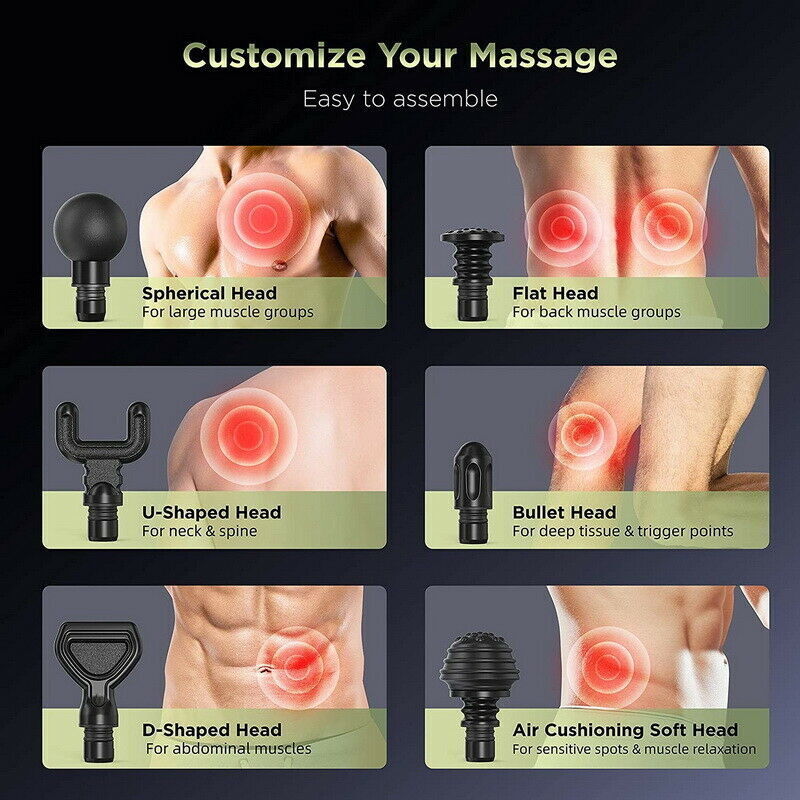 TaoTronics Muscle Massage Gun Deep Tissue Percussion Handheld Electric Massager with 20 Speed Levels 6 Massage Heads 10 hrs Battery (Army Green)