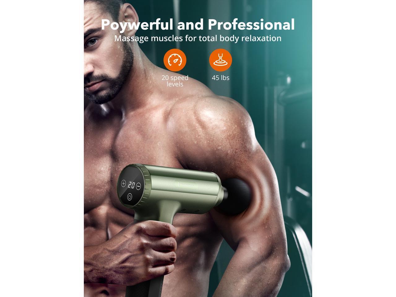 TaoTronics Muscle Massage Gun Deep Tissue Percussion Handheld Electric Massager with 20 Speed Levels 6 Massage Heads 10 hrs Battery (Army Green)