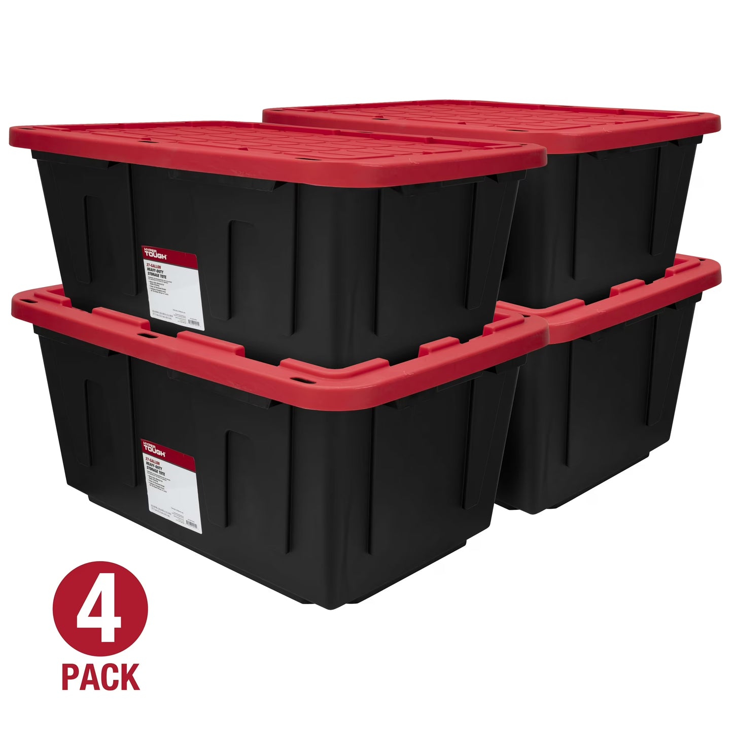 27 Gallon Large Storage Bin with Snap Lid, Black and Red, Heavy Duty Plastic Storage Container