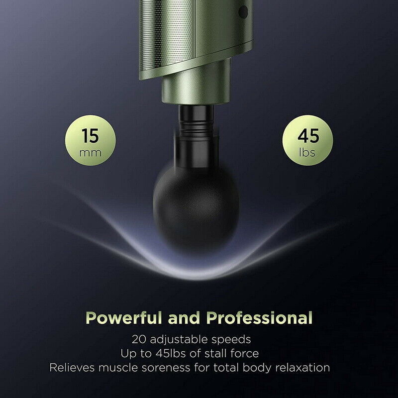 TaoTronics Muscle Massage Gun Deep Tissue Percussion Handheld Electric Massager with 20 Speed Levels 6 Massage Heads 10 hrs Battery (Army Green)